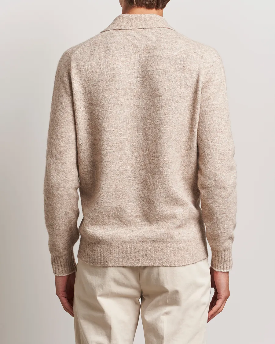 Alpaca Wool Long Sleeve Polo Light Beige