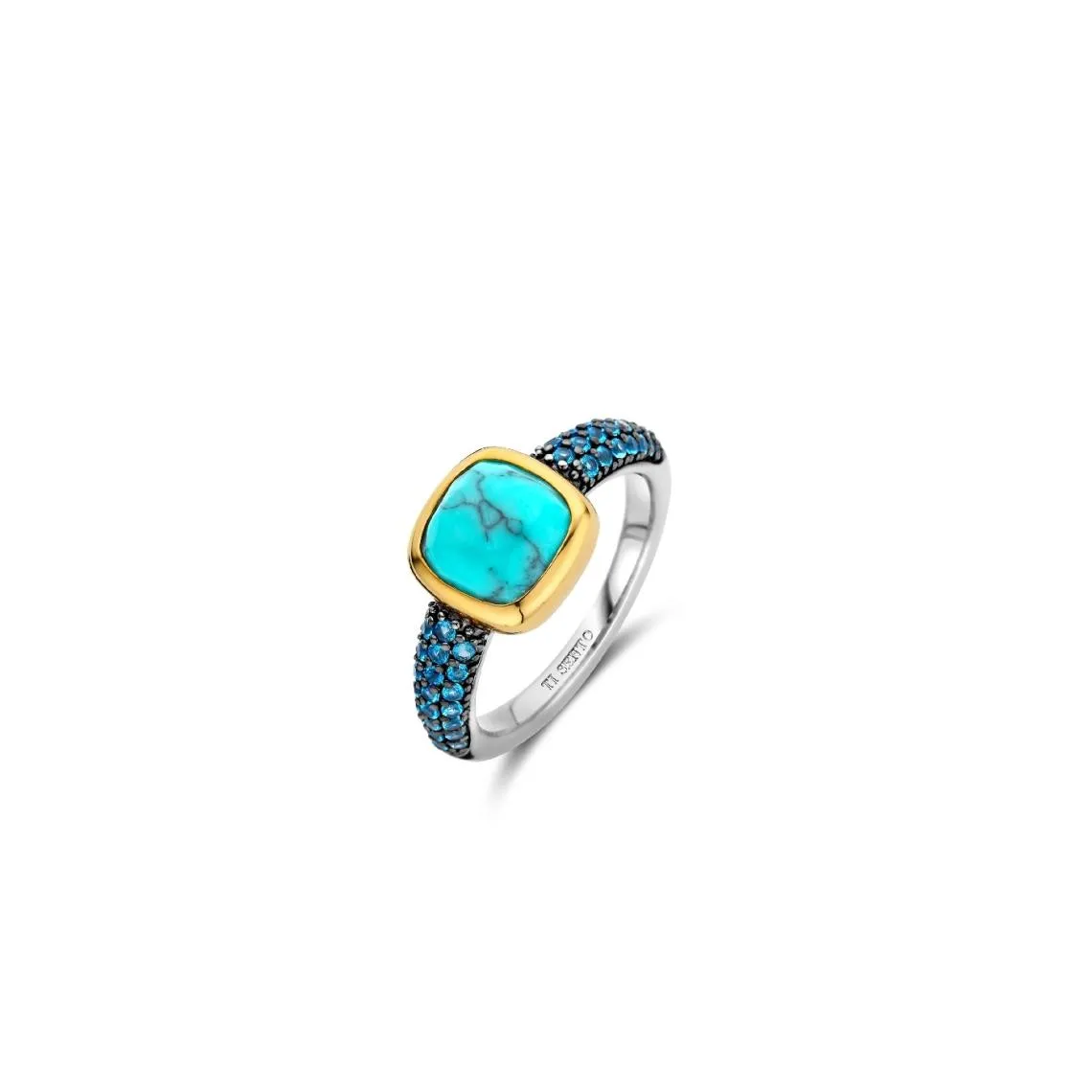 Bague Ti Sento - 12331TQ  Argent Doré Et Pierre Synthétique Turquoise Carrée Et Pavage Bleu | 3 Suisses