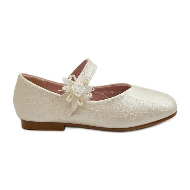 Ballerines enfant à paillettes et fermeture scratch, Beige Jeylin