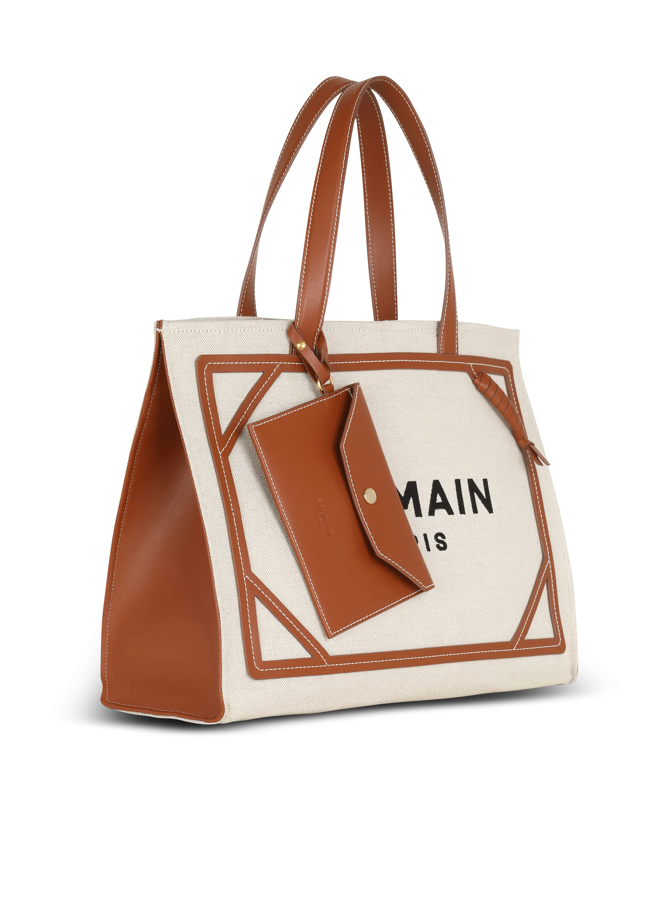 BALMAIN  Sac cabas b-army 42 en toile et détails cuir - Marron