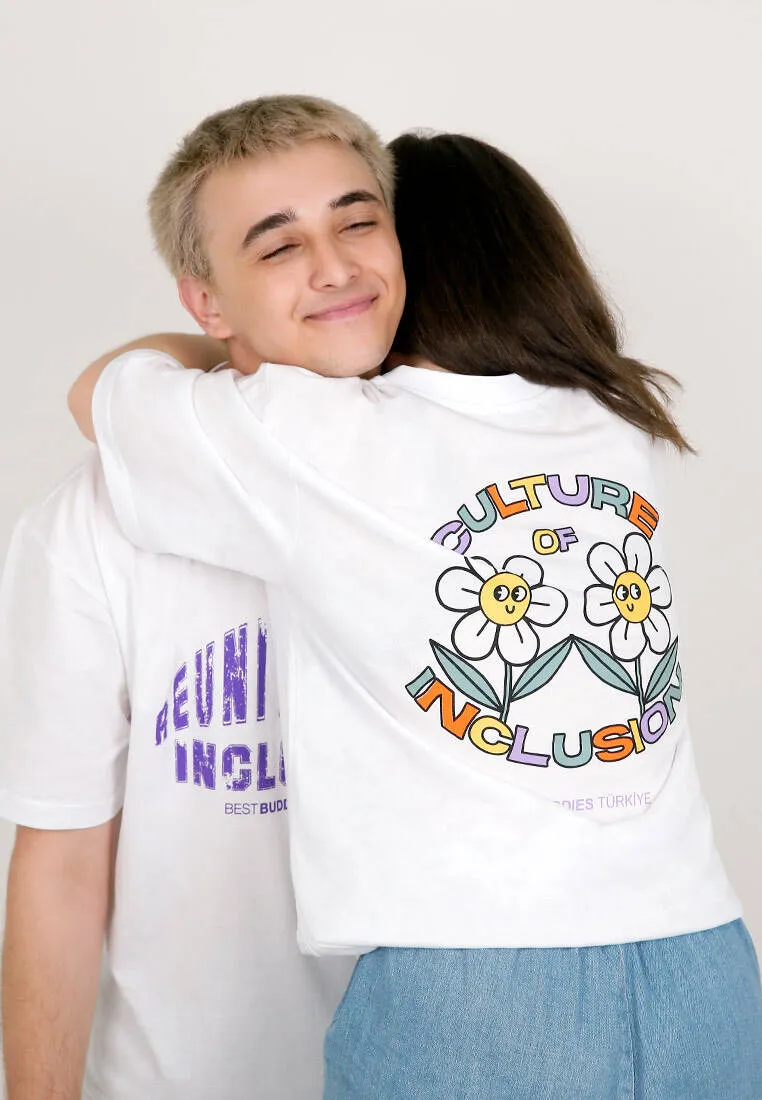 Best Buddies x Dogo Unisex Vegan Blanc T-Shirt - Daisies Motif