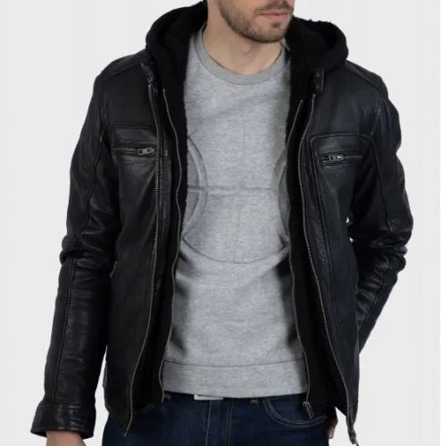 BLOUSON CUIR OAKWOOD DRINK NOIR