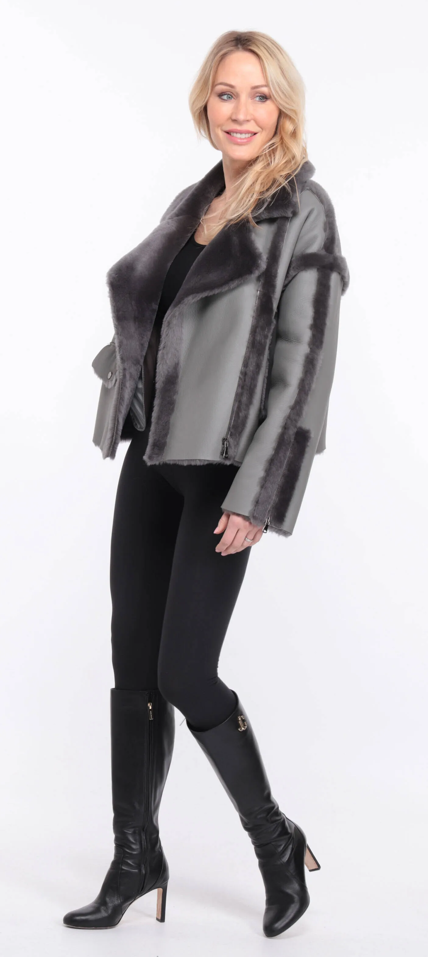 Blouson mouton gris femme