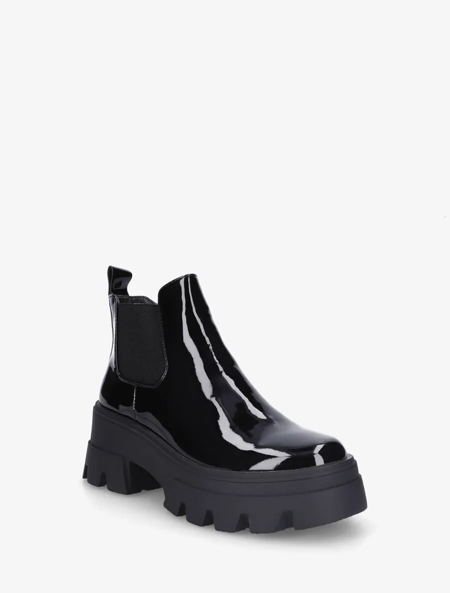 Chelsea boots vernies à semelle crantée - Noir
