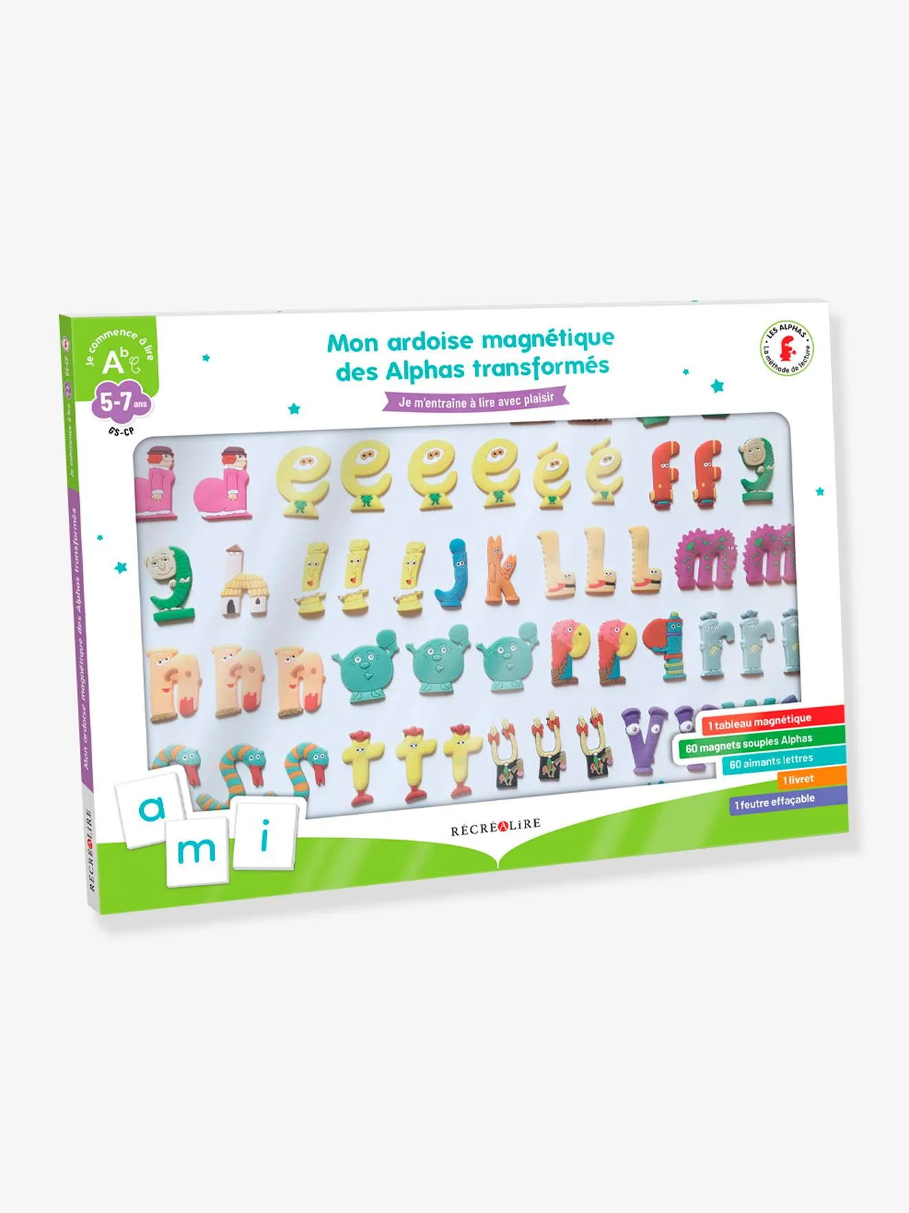 Coffret Mon Ardoise Magnétique des Alphas Transformés - RÉCRÉALIRE blanc et vert - Récréalire