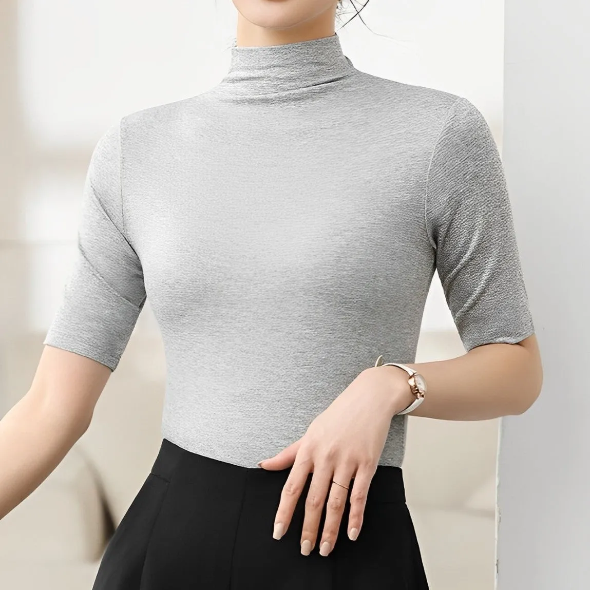 Débardeur à col roulé sans couture, coupe ajustée
