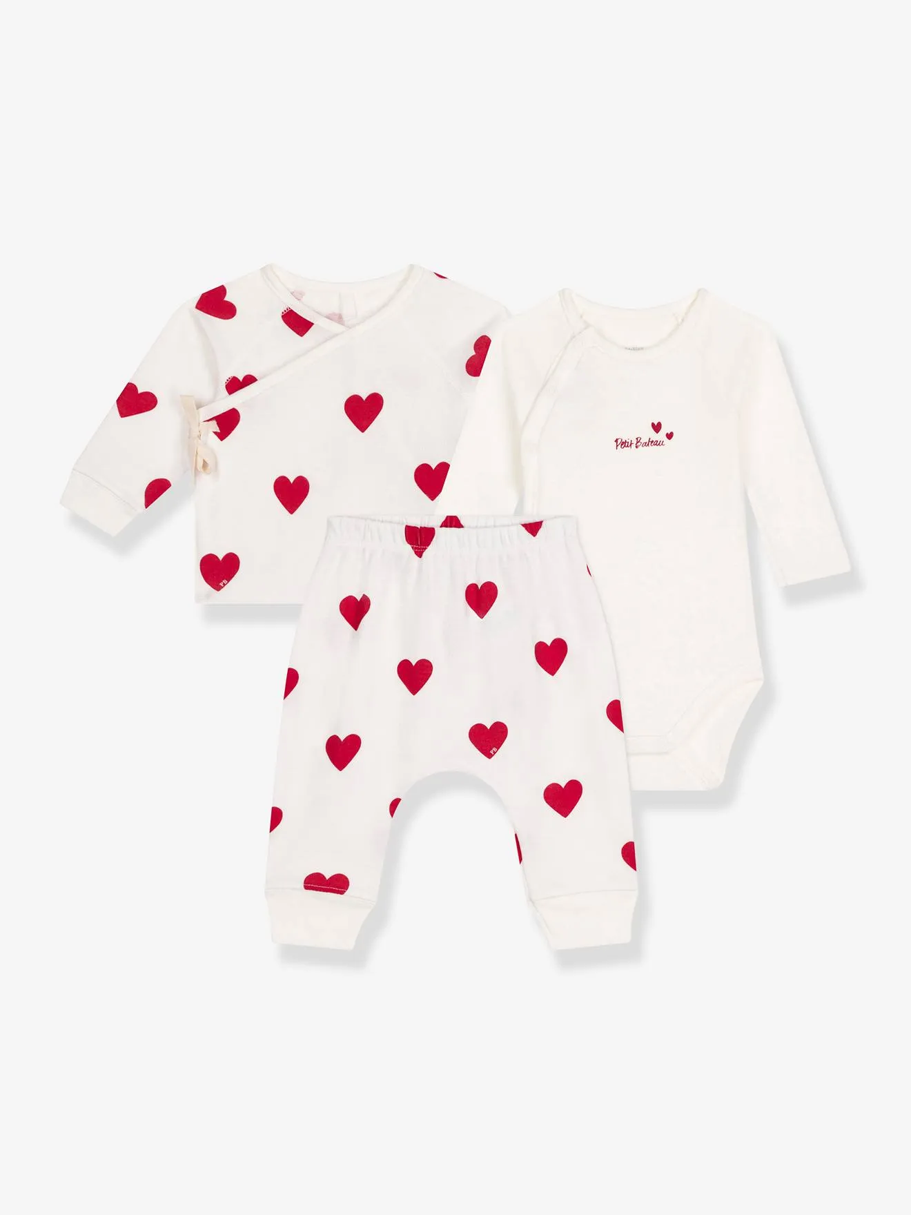 Ensemble 3 pièces imprimé coeur bébé PETIT BATEAU blanc - Petit Bateau