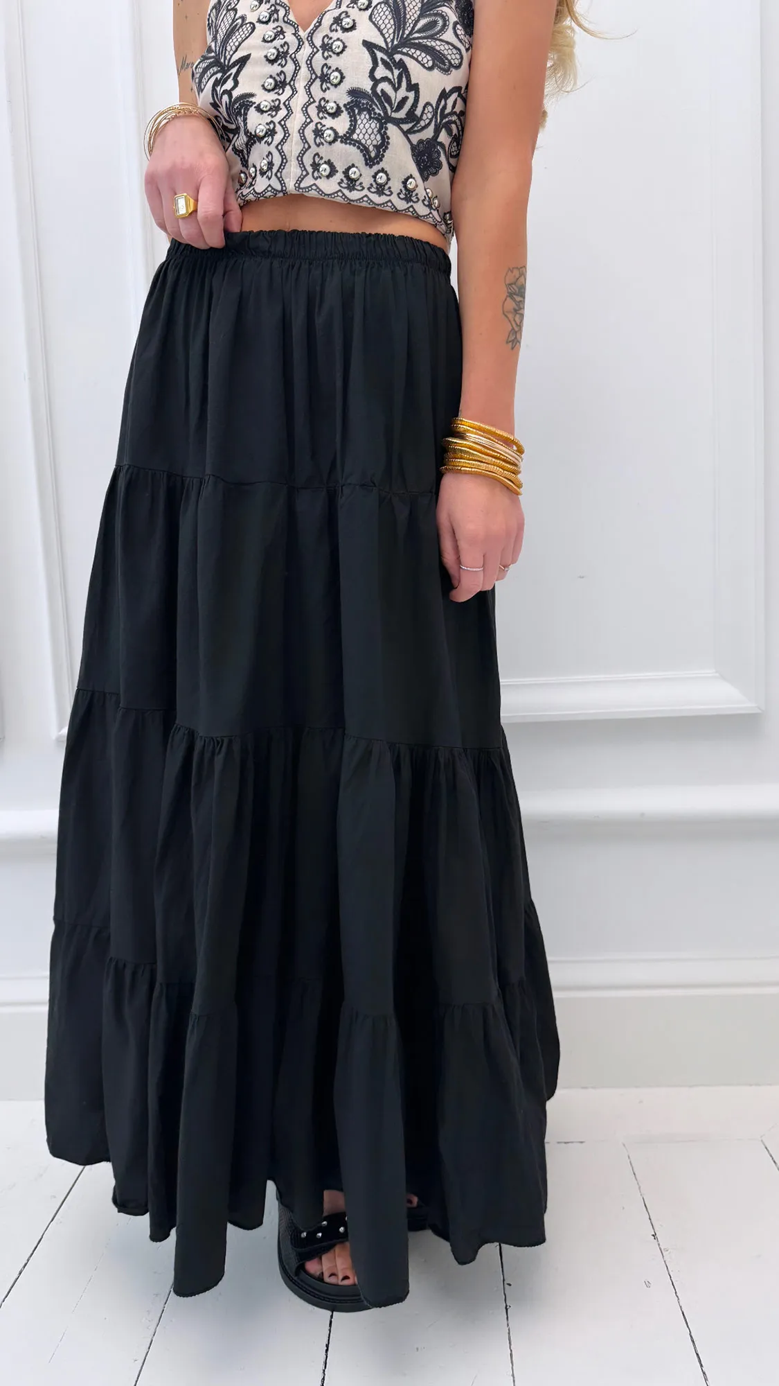 Jupe noire coton taille élastique