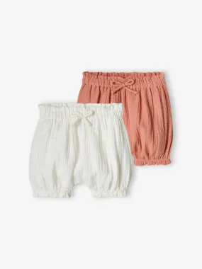 Lot de 2 bloomers bébé en gaze de coton blanc - Vertbaudet