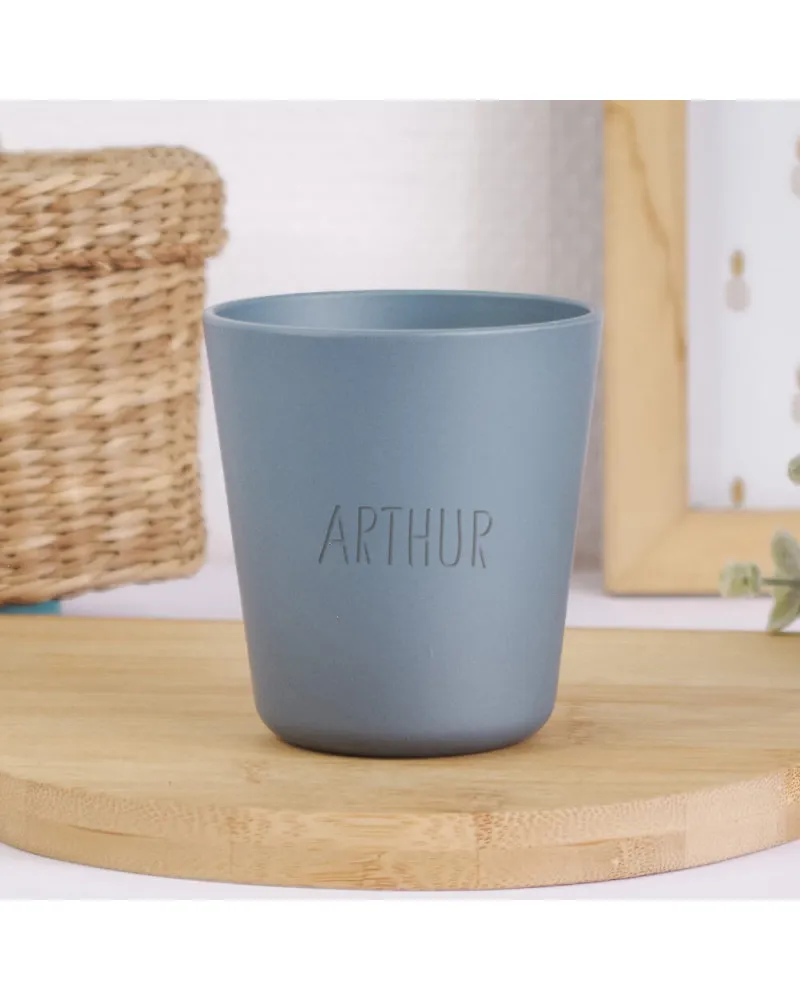 Lot de 2 gobelets enfant en plastique végétal personnalisés - Bleu pétrole