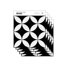 Lot de 5 Stickers carrelage 15x15 cm Rosaces Noir & Blanc