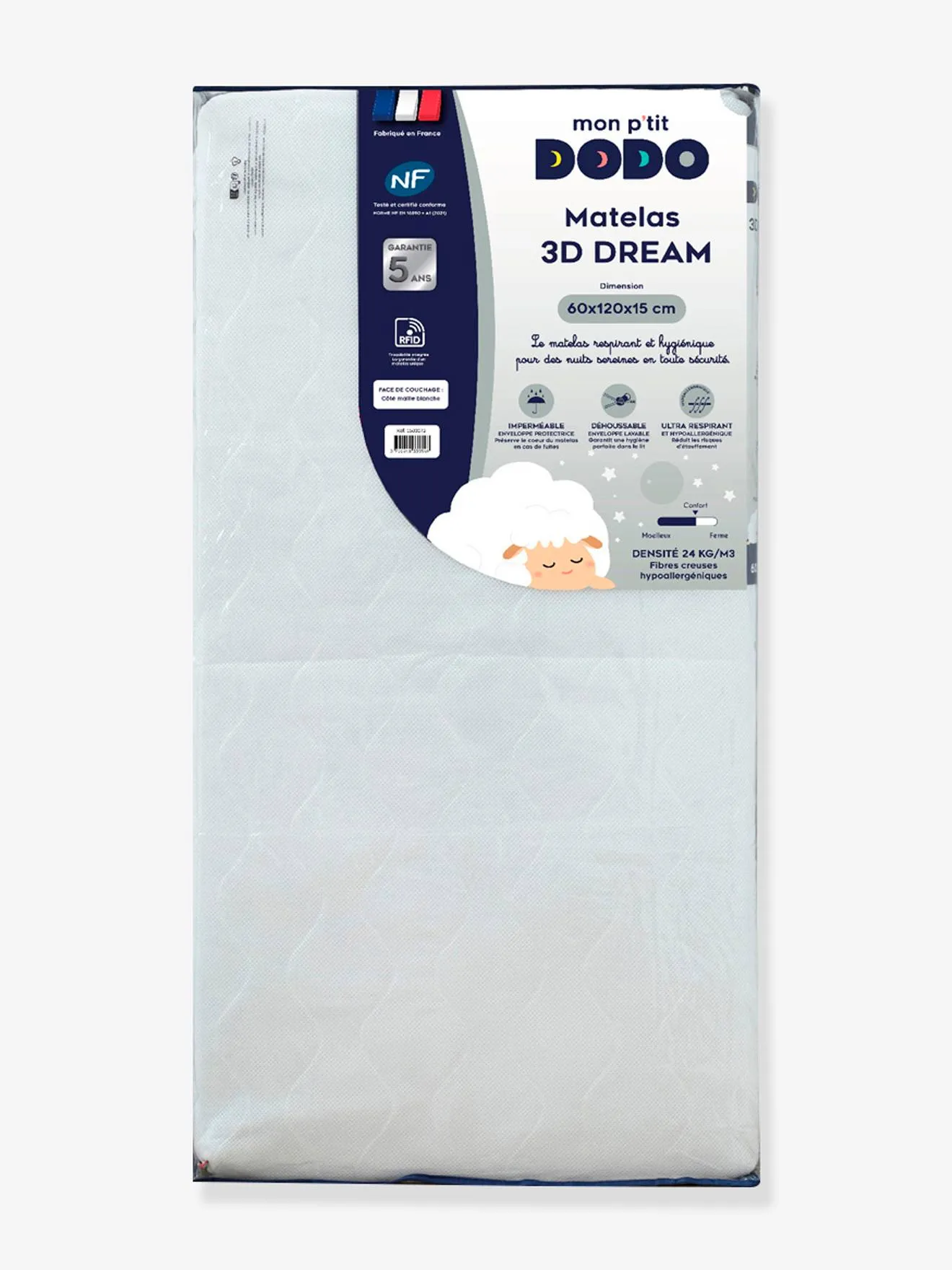 Matelas bébé 3D Dream déhoussable blanc - Dodo