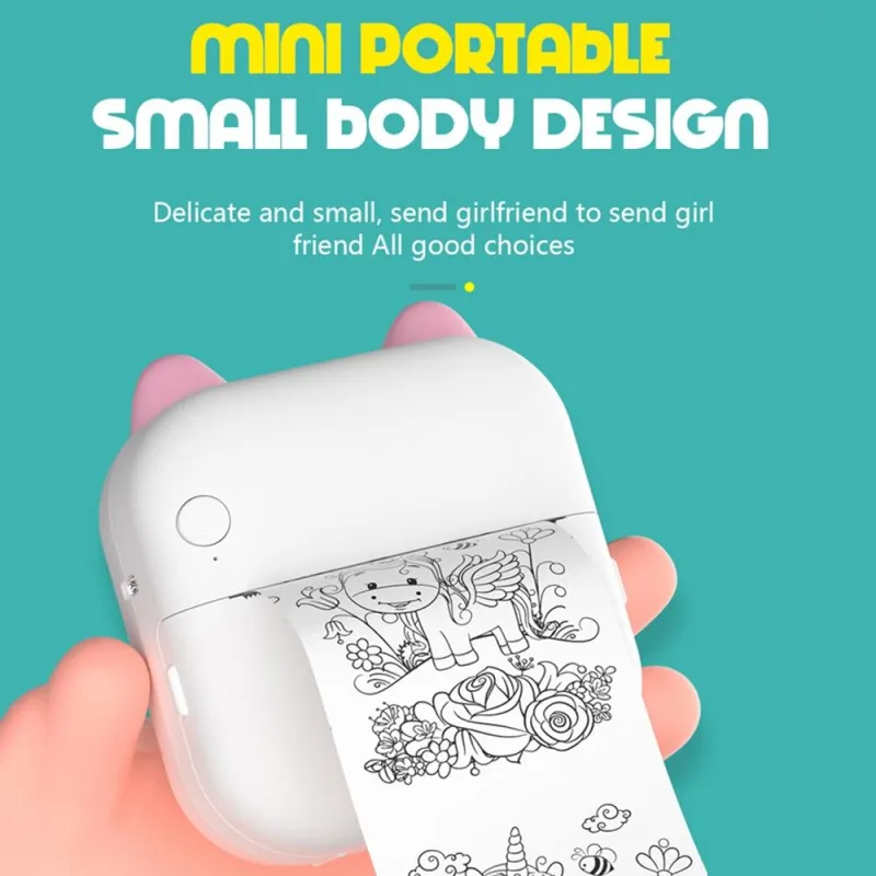 Mini Imprimante Bluetooth Portable Photo Étiquette Rose