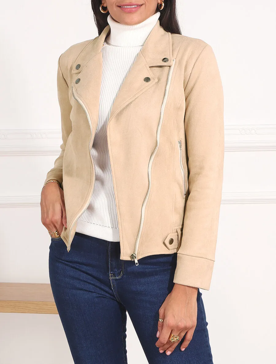 Perfecto droit en suédine - Beige