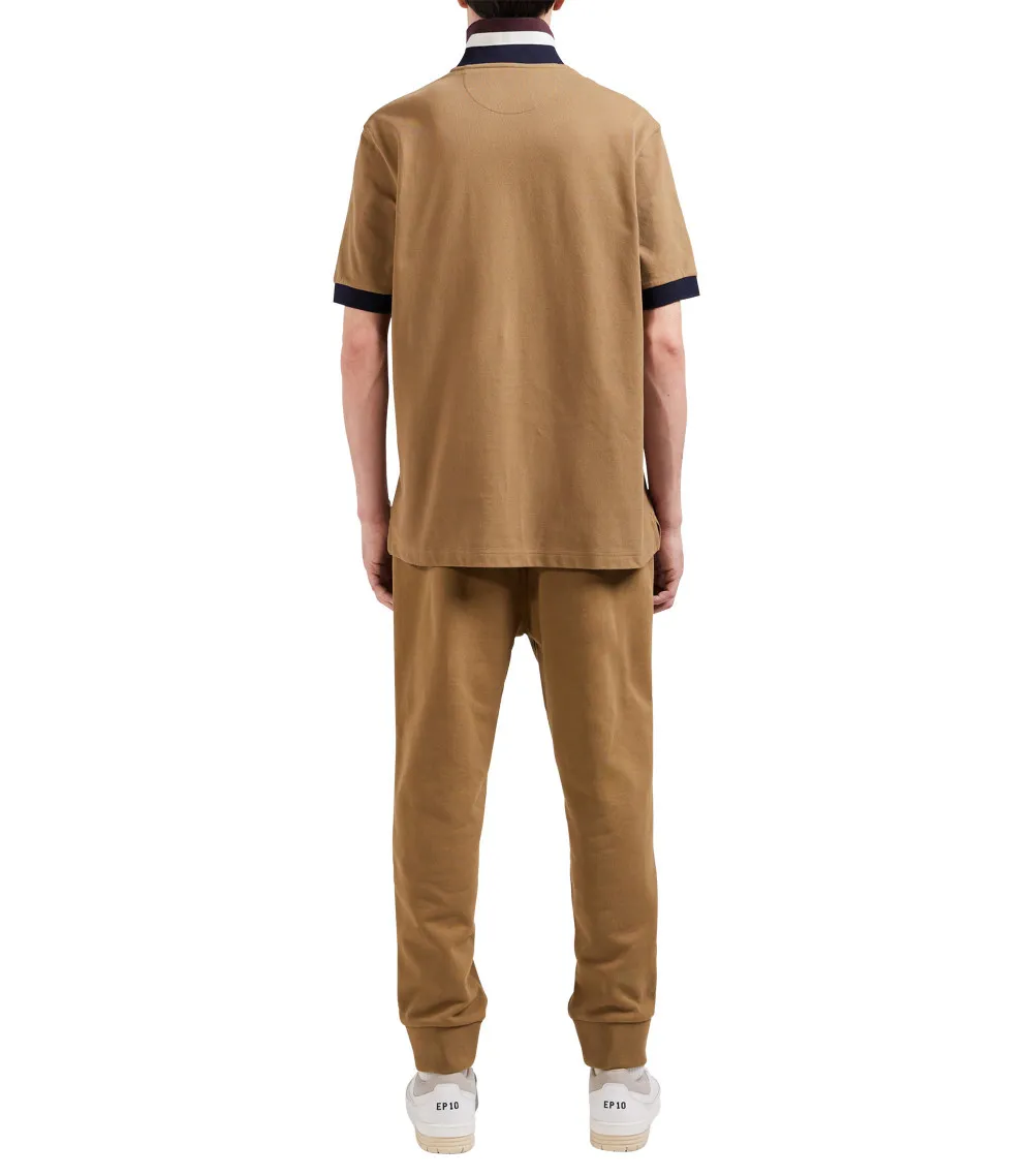 Polo manches courtes Eden Park en coton camel avec des détails bleus marine