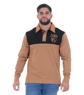 Polo Ruckfield coton biologique avec manches longues et col polo camel