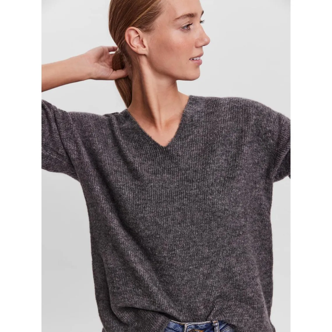 Pull en maille Col en V Manches longues gris Sofia | 3 Suisses
