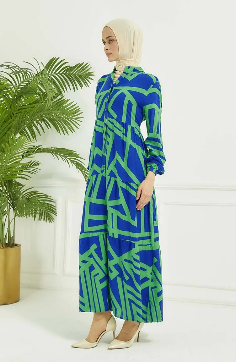 Robe A Motifs Géométriques 4106-03 Bleu Vert 4106-03