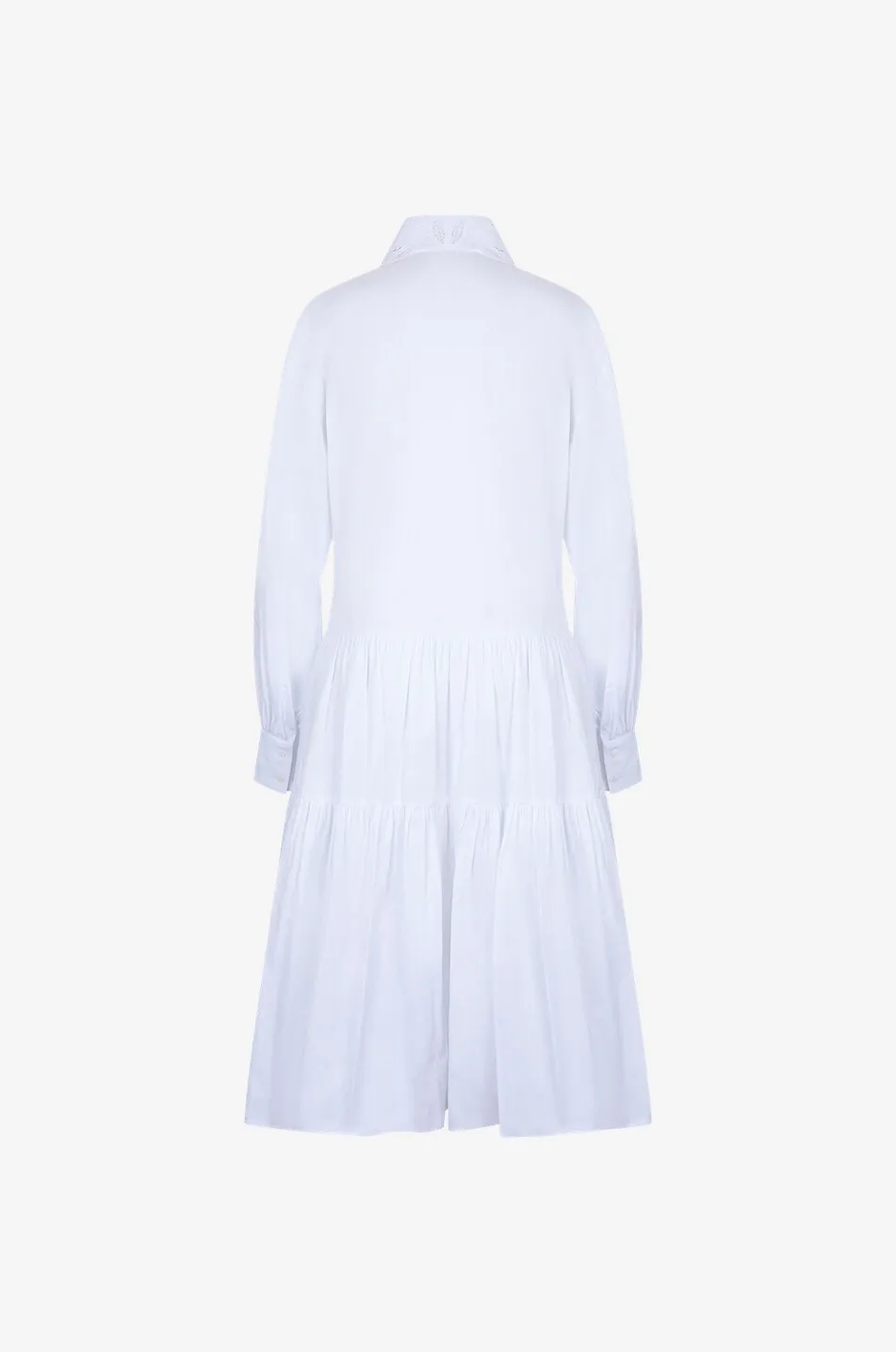 Robe chemise midi à volants étagés et broderies anglaises