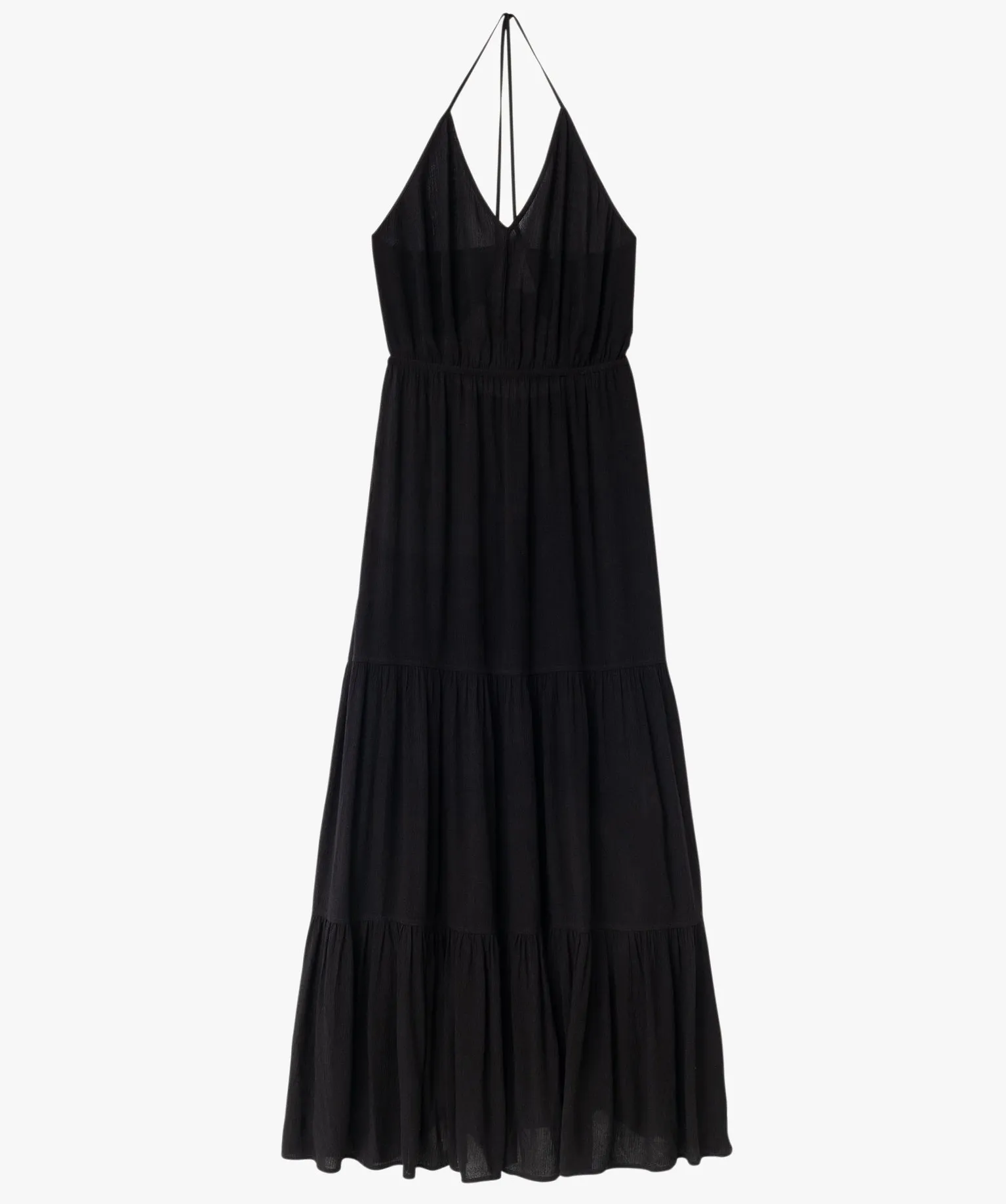 Robe de plage à fines bretelles et volants femme noir