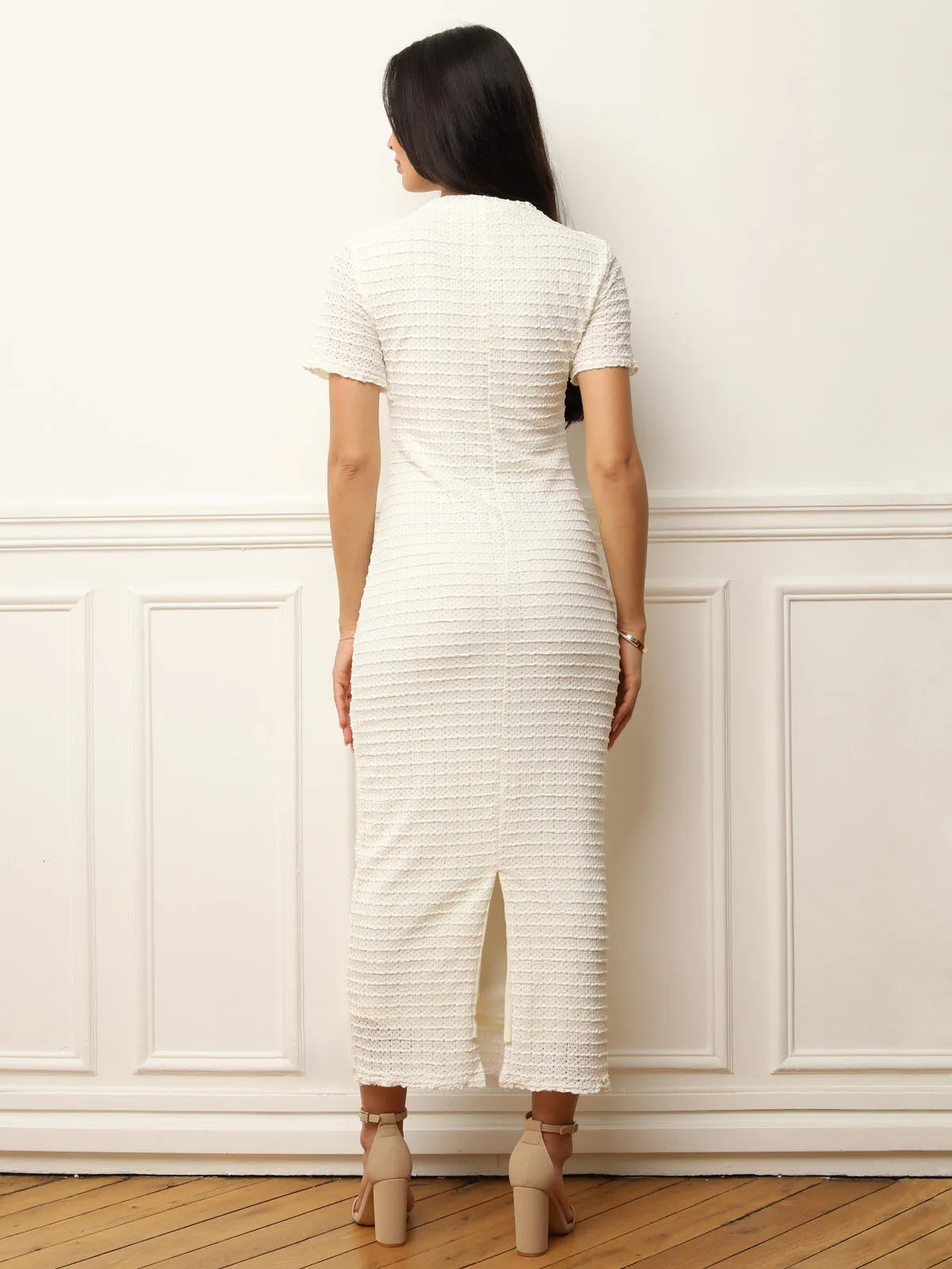 Robe en maille texturée et ajourée- Blanc
