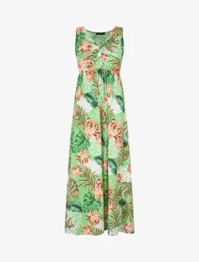 Robe longue col V torsadé imprimé tropical - Vert