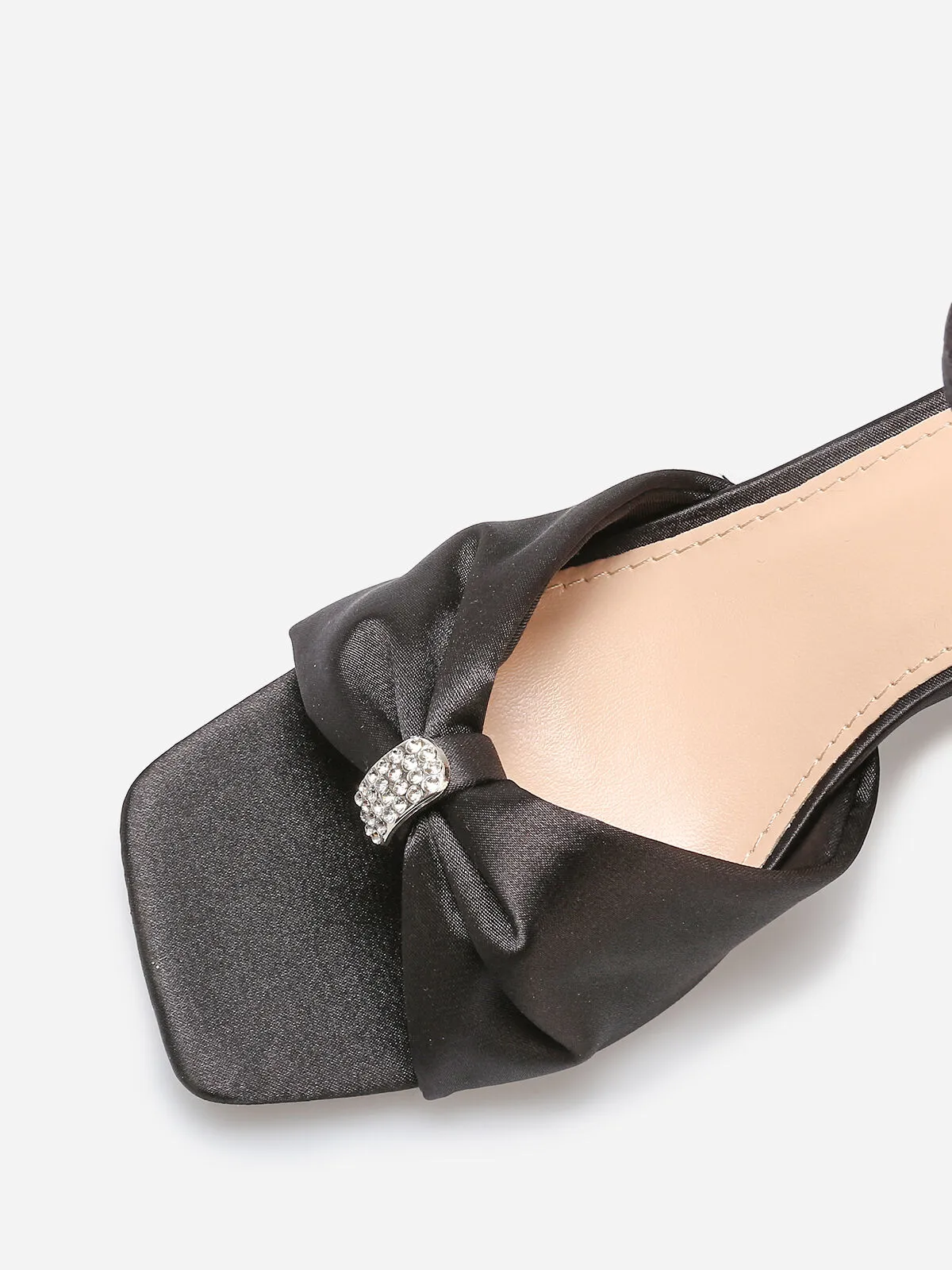 Sandales avec bride noeud à strass- Noir