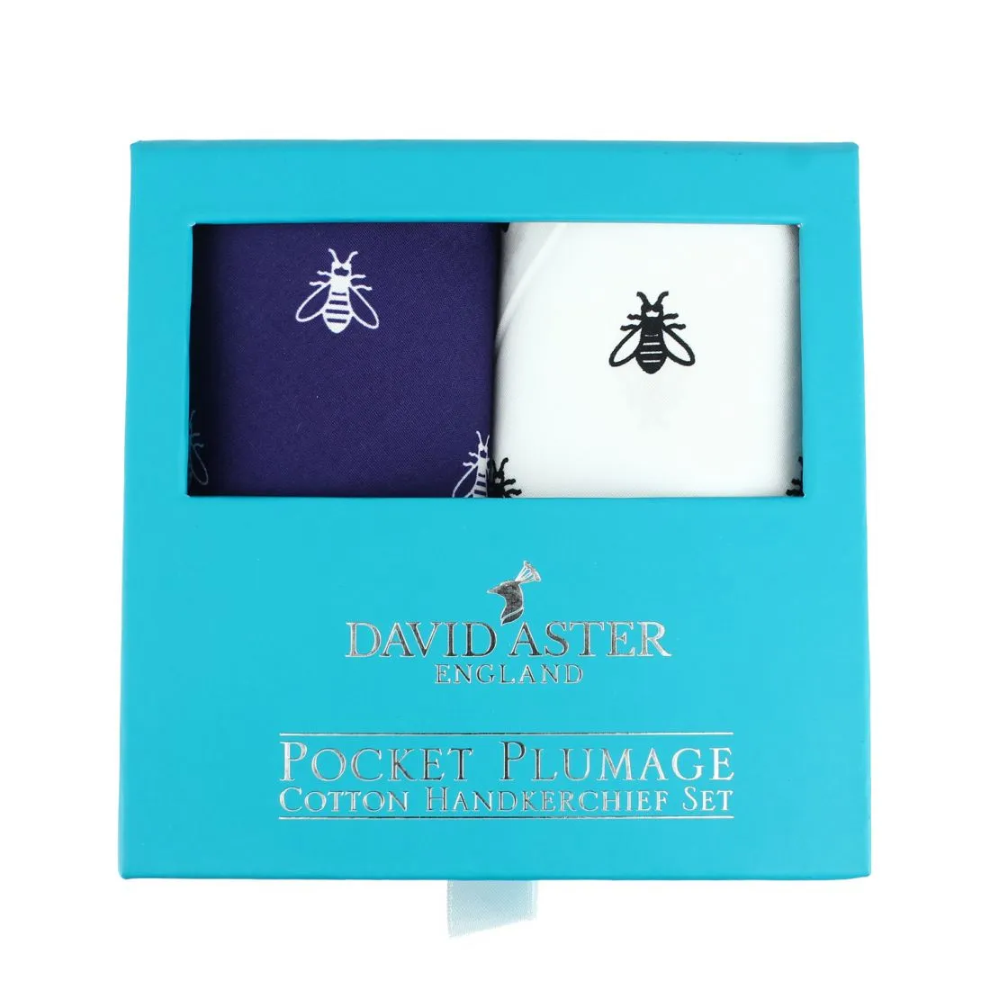 Set de 2 mouchoirs brodés. mouche blanc Bleu