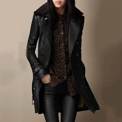 Sheena | Manteau Long Croisé D'hiver Pour Femme | Noir