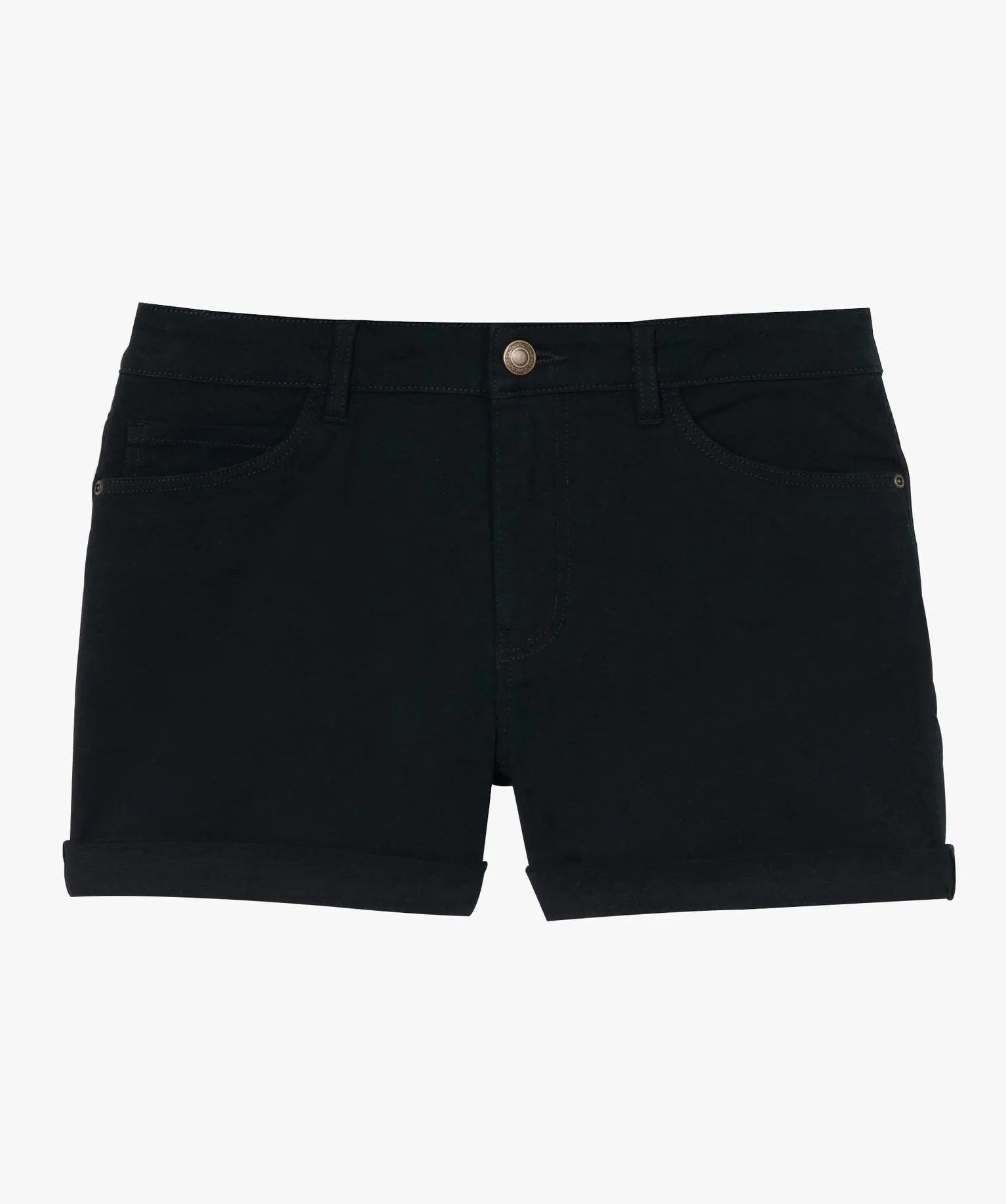 Short femme façon denim avec revers cousus noir