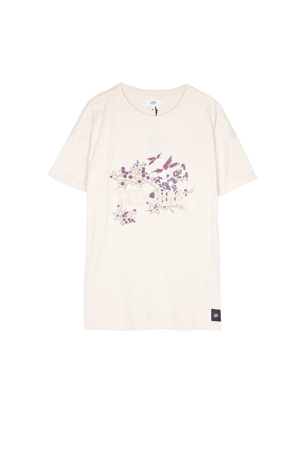T-shirt brodé fleuri beige