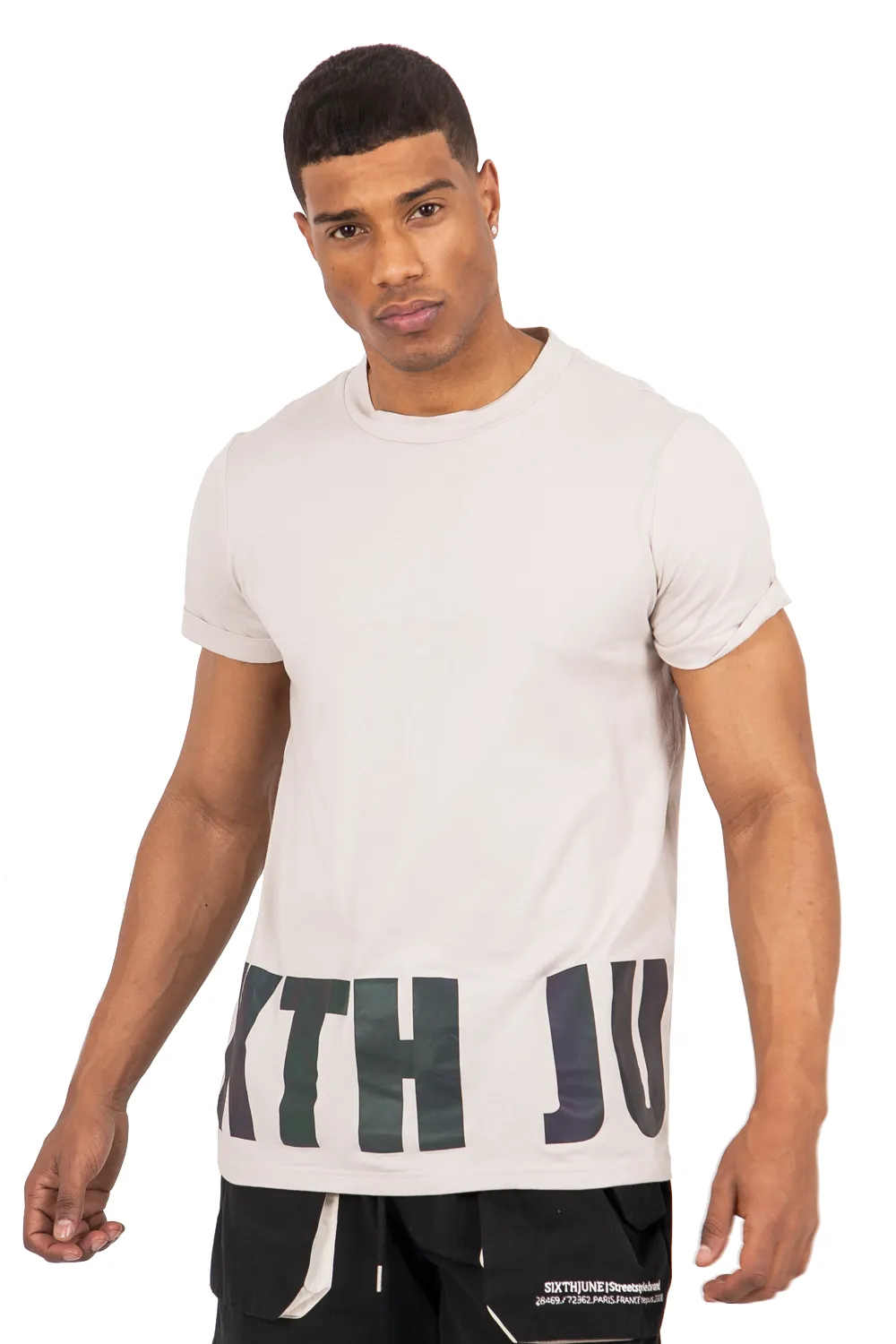 T-shirt imprimé pétrole réfléchissant beige