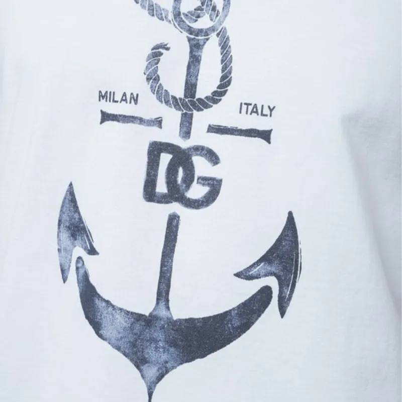 T-shirt manche courte coton blanc ancre marine logo dg