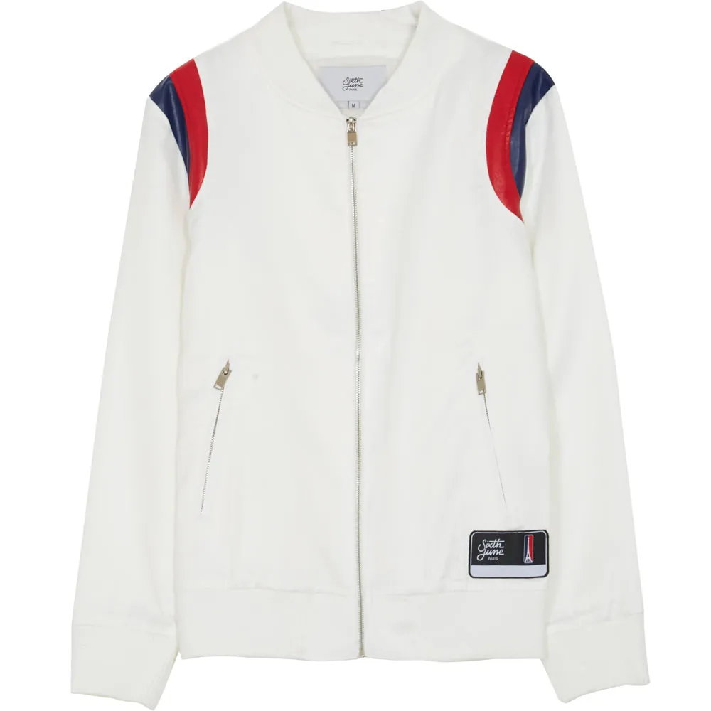 Teddy satin empiècement épaule blanc
