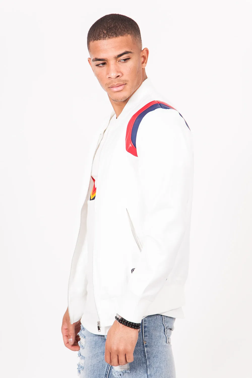Teddy satin empiècement épaule blanc