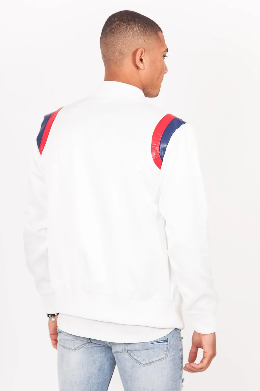 Teddy satin empiècement épaule blanc