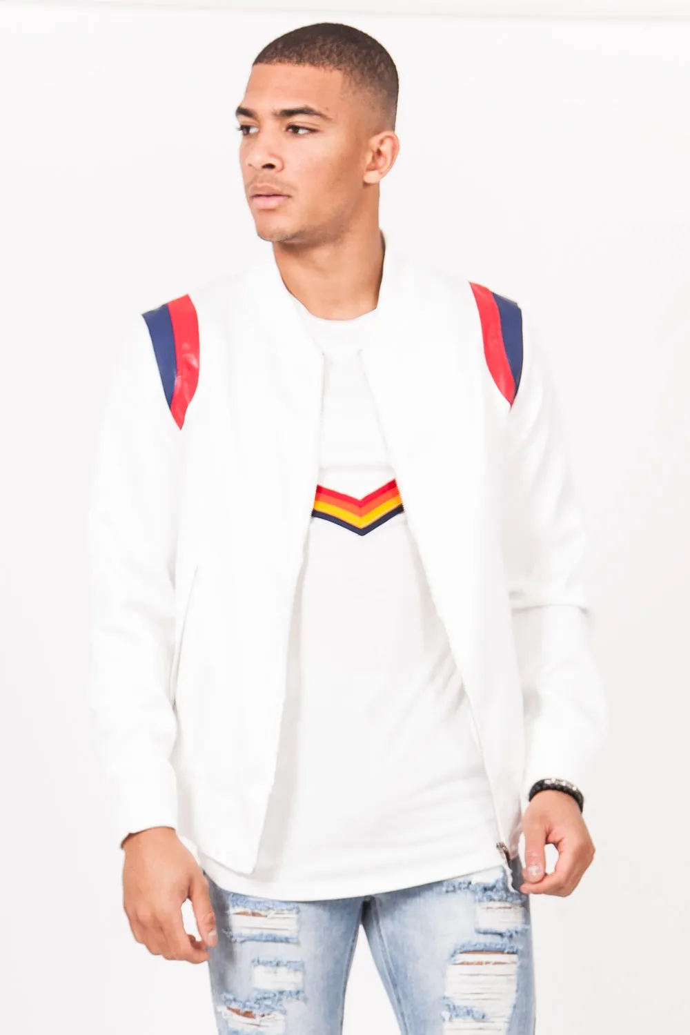 Teddy satin empiècement épaule blanc