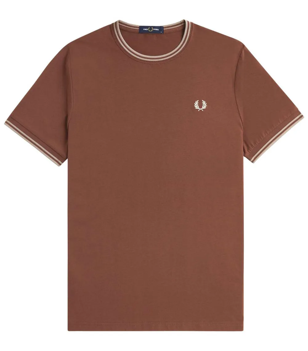 Tee-shirt coupe droite Fred Perry en coton camel logo brodé