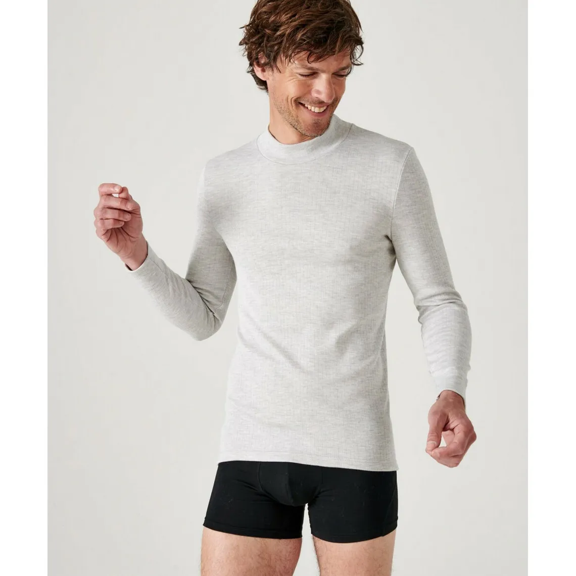 Tee Shirt Manches Longues Col Montant Gris Chiné Thermolactyl Damart - Maillot de corps Homme sur MenCorner