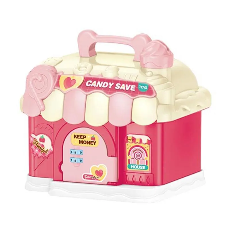 Tirelire Enfant Maison Cartoon Coffre-Fort Rose Plastique
