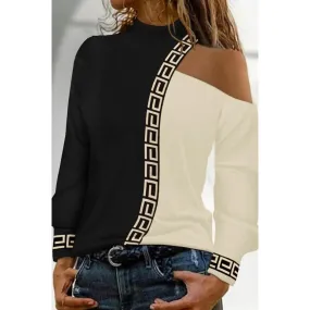 Top imprimé géométrique Nelyna, noir et beige